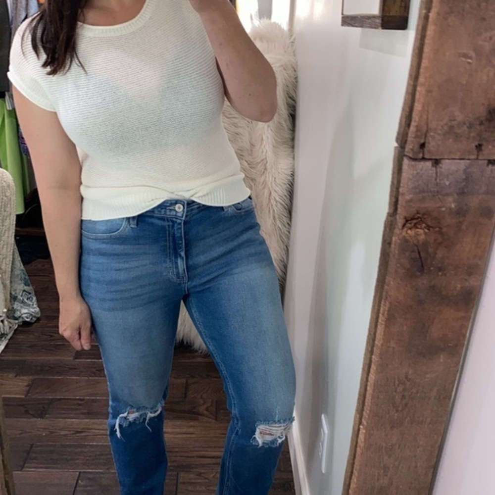 LOFT white knit sweater size small petites